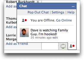 Facebook Chat status: popup menu: Status Offline