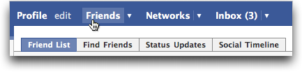 Facebook navigation menu bar: Friends