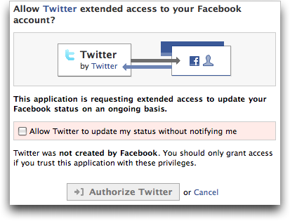 Authorize access: Twitter within Facebook