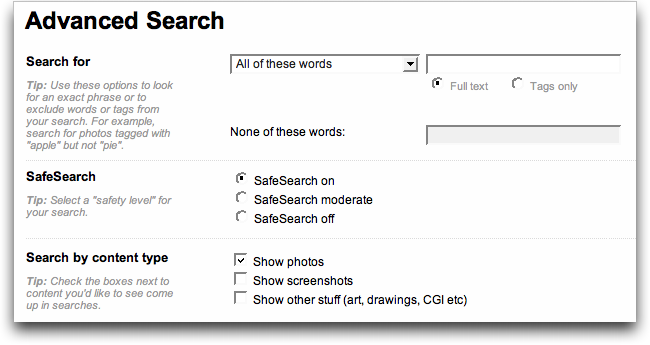 Flickr Advanced Search