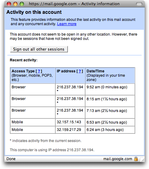 gmail account activity