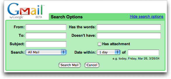 Google Gmail: Advanced Search Options