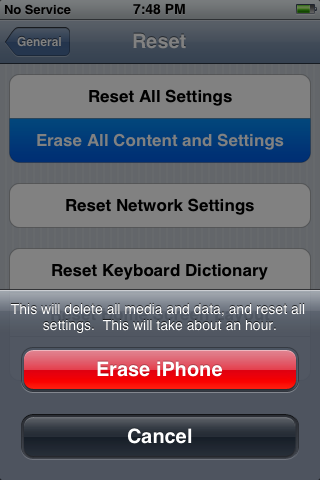 iphone reset 14: Erase All Content and Settings on Apple iPhone 3G