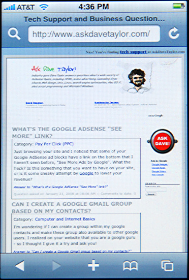 Apple iPhone: Safari: Viewing Ask Dave Taylor Tech Support