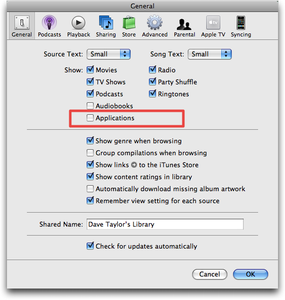 itunes apps preferences