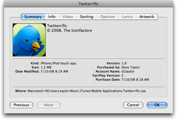 itunes apps twitterific get info
