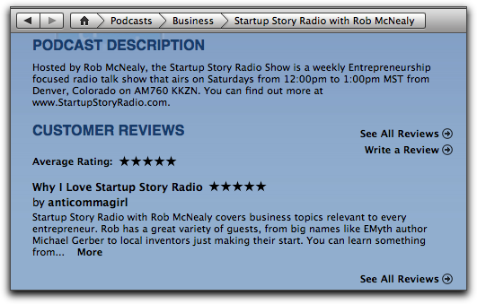 Apple's iTunes Store: Startup Story Radio Reviews
