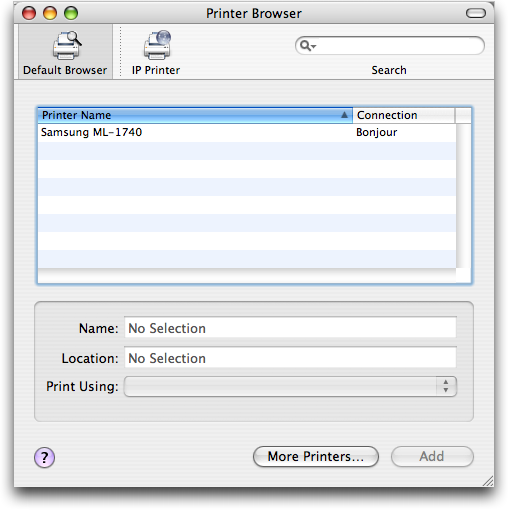 Mac OS X: Printer Browser: Bonjour / Rendezvous