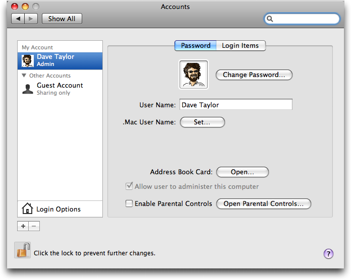 Mac OS X: System Preferences: Accounts