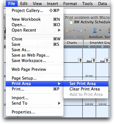 Microsoft Excel: Set Print Area