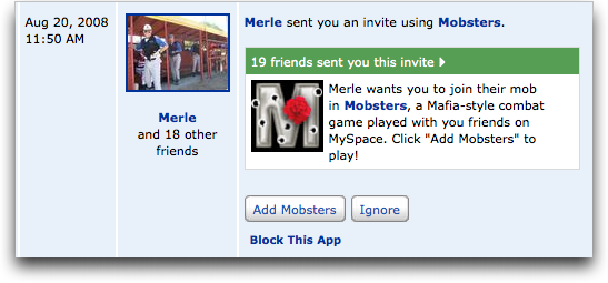 myspace app invite mobsters