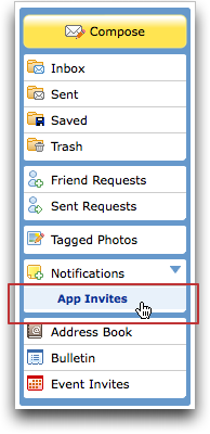 myspace left menu app invites