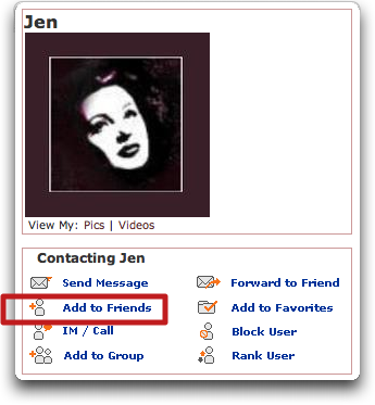 MySpace Profile: Add To Friends link