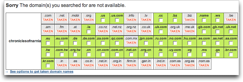 Network Solutions: Find Domain: Chronicles of Narnia: Results #2