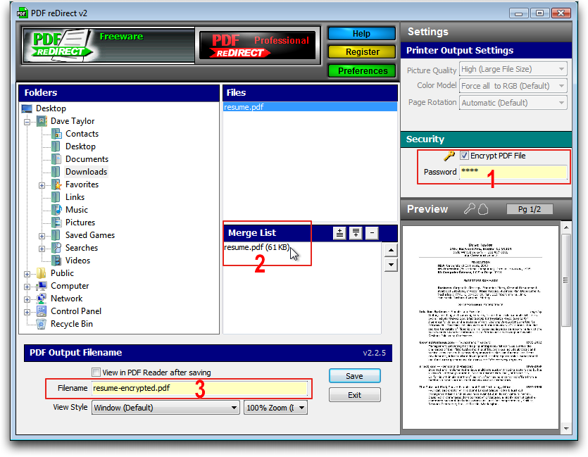 PDF ReDirect: Encrypting PDF on Windows XP / Vista