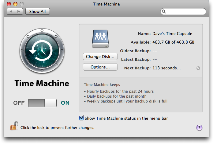 Apple's Mac OS X Backup System: Time Machine: Setup