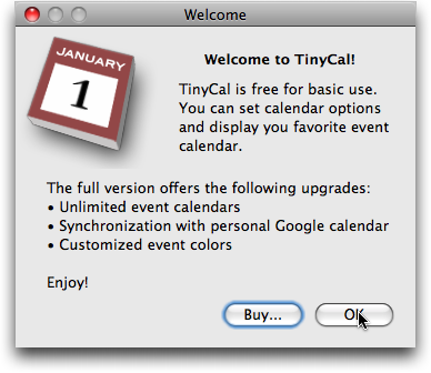 TinyCal Google Calendar / Mac OS X utility: Upgrade notice