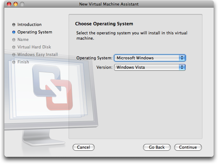 VMWare Fusion: Choose Your VM Operating System