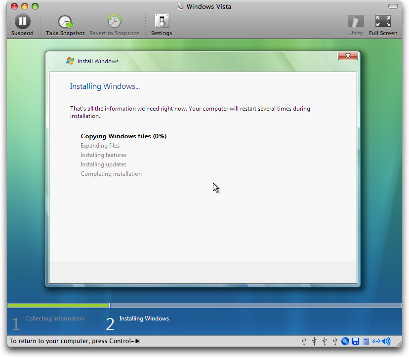 VMWare Fusion: Installing Microsoft Vista