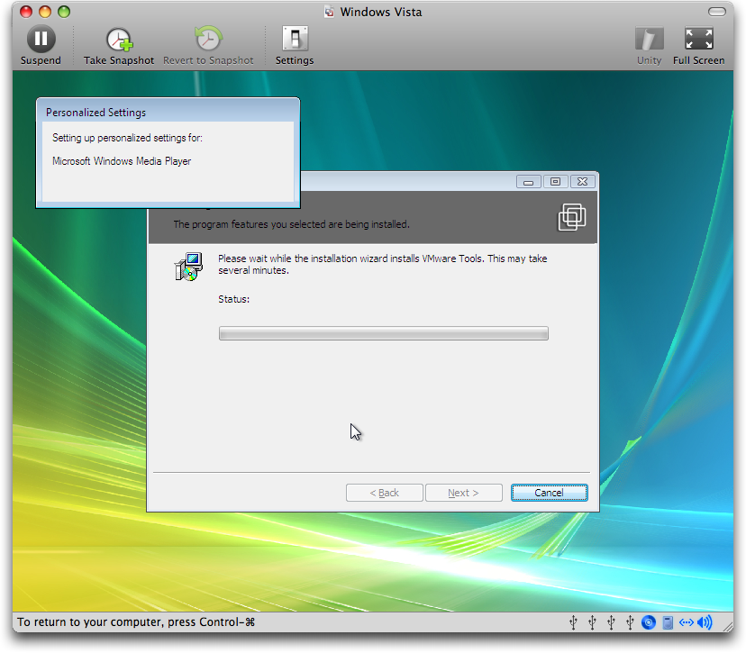 VMWare Fusion: VMWare Fusion Tools Installed into Microsoft Vista