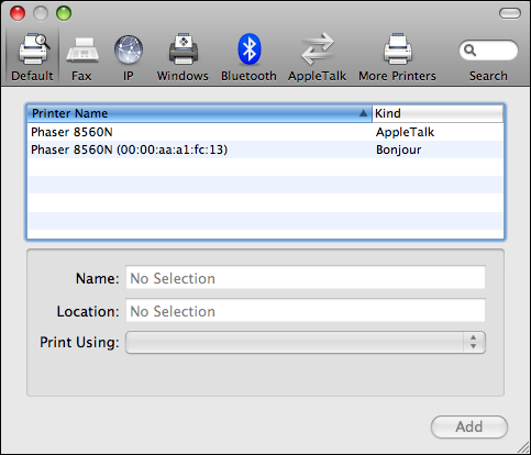 mac print fax add printer