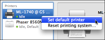 mac print fax set default printer