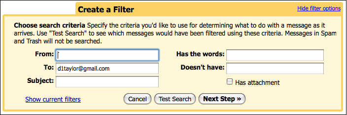 gmail autoforward filter