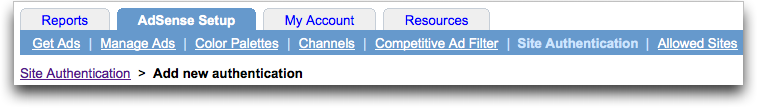 google adsense setup site authentication
