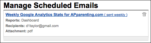 google analytics email manage scheduled emails (website stats)