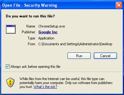 google chrome run setup