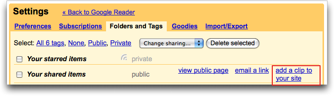 google reader settings folders tags