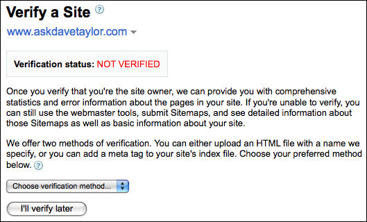 google webmaster tools verify