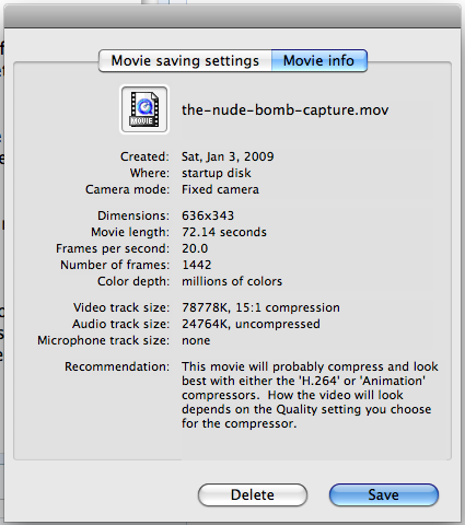 mac capture video movie info