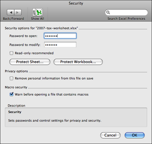 password protect excel for mac
