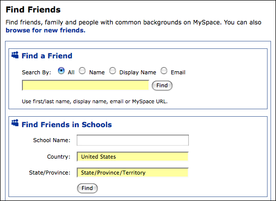 myspace find friends