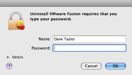 uninstall vmware fusion password