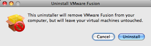 uninstall vmware fusion warning