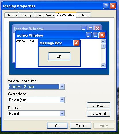 Windows XP / WinXP Display Properties: Appearance