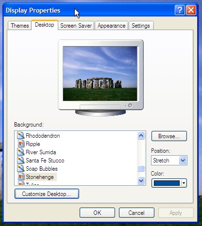 Windows XP (winxp) display properties