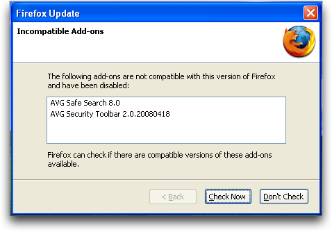 winxp firefox incompatible add ons