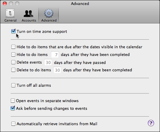 apple ical preferences advanced timezone