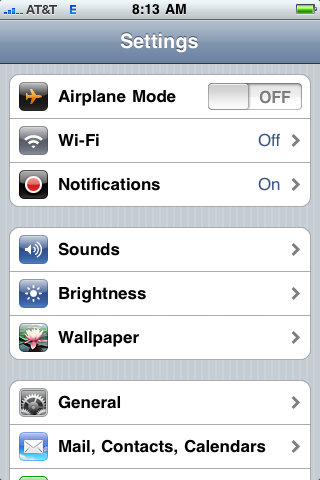 apple iphone settings screen