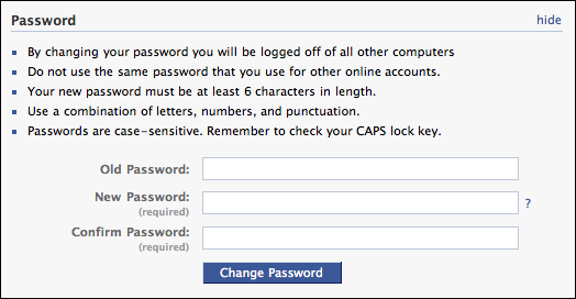 facebook settings account password change