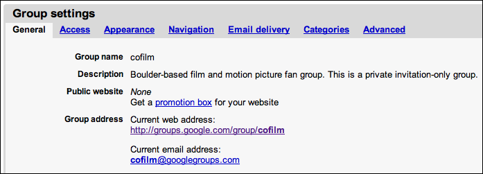 google groups group settings general