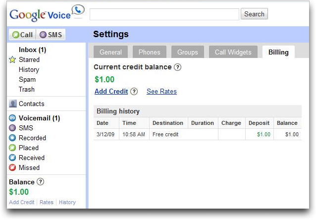 google voice settings balance