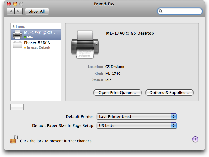 mac print fax show printers