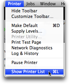 mac printer show printer list menu