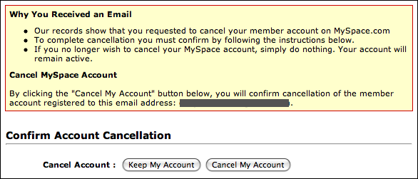 myspace account cancellation confirm 2