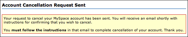 myspace account cancellation request sent