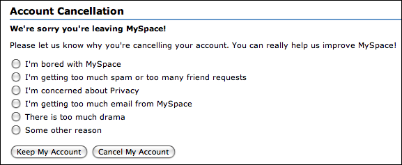myspace account cancellation